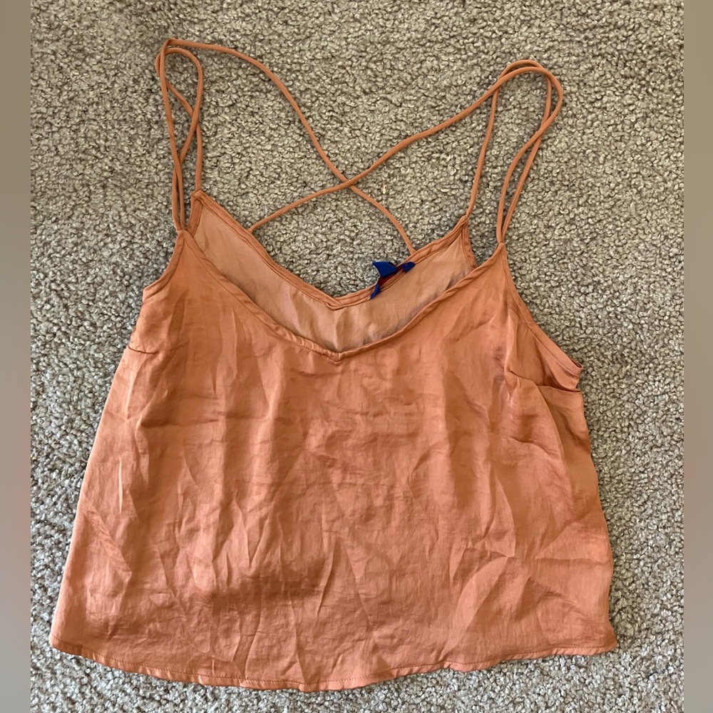 Peach Silky Spaghetti Strap Crop Top